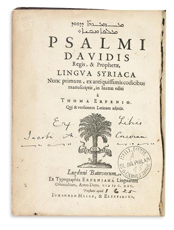 BIBLE IN SYRIAC AND LATIN.  Psalmi Davidis . . . lingua Syriaca nunc primum . . . in lucem editi.  1625